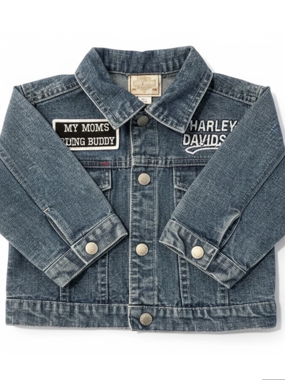 VTG Harley-Davidson Denim Jacket with Born to Ride USA Flag Motorcycle Patches